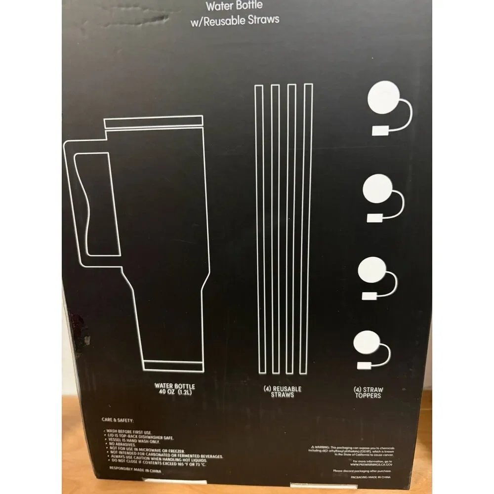 Betsey Johnson Leopard Print Water Bottle with Reusable Straws NIB